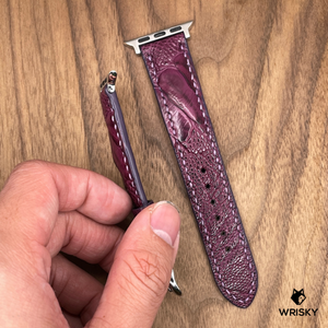 #942 (Suitable for Apple Watch) Mulberry Purple Ostrich Leg Leather Watch Strap with Purple Stitches