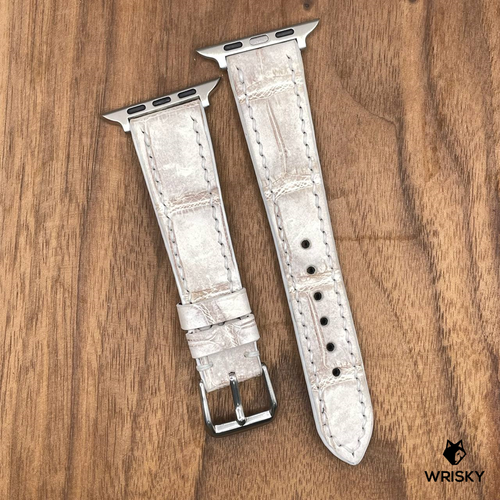 #848 (Suitable for Apple Watch) Himalayan Crocodile Belly Leather Watch Strap with Cream Stitches