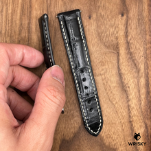 Load image into Gallery viewer, #714 (Quick Release Spring Bar) 20/18mm Black Crocodile Belly Leather Watch Strap with White Stitches