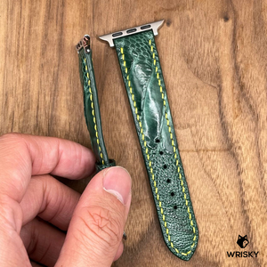 #849 (Suitable for Apple Watch) Emerald Green Ostrich Leg Leather Watch Strap with Yellow Stitches