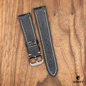 #714 (Quick Release Spring Bar) 20/18mm Black Crocodile Belly Leather Watch Strap with White Stitches