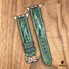 Load image into Gallery viewer, #849 (Suitable for Apple Watch) Emerald Green Ostrich Leg Leather Watch Strap with Yellow Stitches