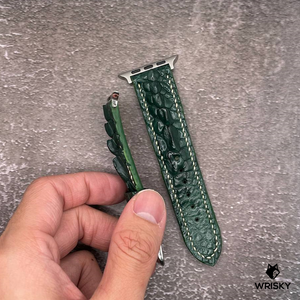#558 (Suitable for Apple Watch) Dark Green Hornback Crocodile Leather Watch Strap with Cream Stitches