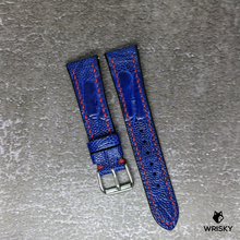 Load image into Gallery viewer, #475 20/16mm Royal Blue Ostrich Leg Leather Watch Strap with Red Stitches