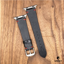 Load image into Gallery viewer, #786 (Suitable for Apple Watch) Black Crocodile Belly Leather Watch Strap with Red Vintage Stitches