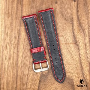 #827 (Quick Release Spring Bar) 22/20mm Gloss Red Crocodile Belly Leather Watch Strap