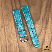 Load image into Gallery viewer, #968 20/16mm Turquoise Crocodile Belly Leather Watch Strap with Cream Stitches