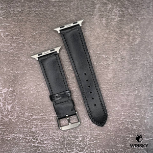 #559 (Suitable for Apple Watch) Black Crocodile Belly Leather Watch Strap with Black Stitches