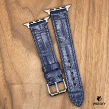 Load image into Gallery viewer, #1045 (Suitable for Apple Watch) Blue Crocodile Belly Leather Watch Strap with Dark Blue Stitches