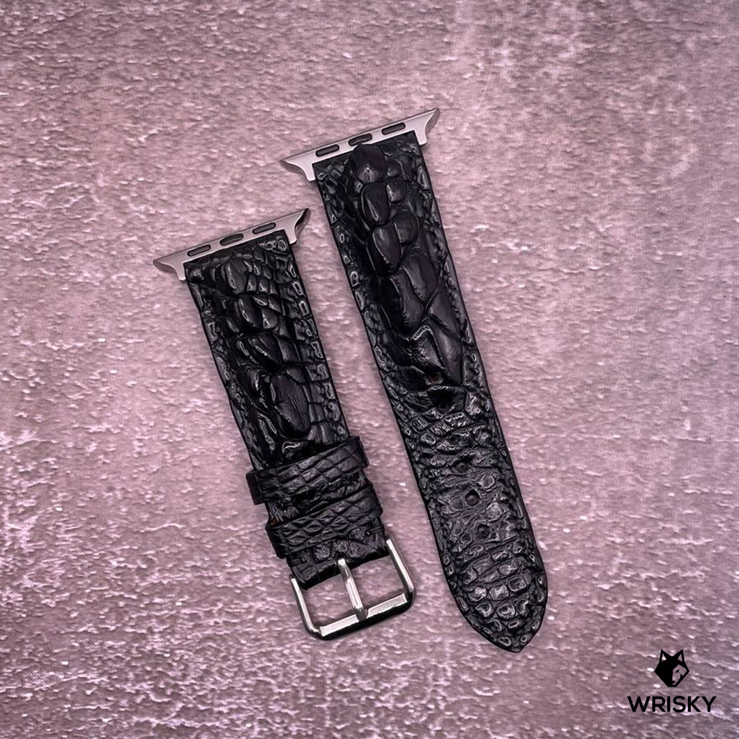 #560 (Suitable for Apple Watch) Black Hornback Crocodile Leather Watch Strap with Black Stitches