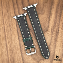 Load image into Gallery viewer, #939 (Suitable for Apple Watch) Green Crocodile Belly Leather Watch Strap with Cream Stitches