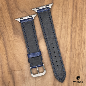 #1045 (Suitable for Apple Watch) Blue Crocodile Belly Leather Watch Strap with Dark Blue Stitches