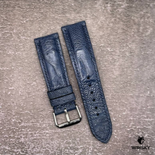 Load image into Gallery viewer, #527 22/20mm Deep Sea Blue Ostrich Leg Leather Watch Strap with Blue Stitch