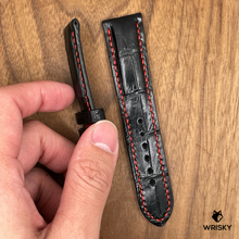 Load image into Gallery viewer, #866 22/20mm Black Crocodile Belly Leather Watch Strap with Red Stitches