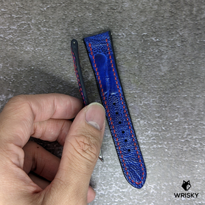 #475 20/16mm Royal Blue Ostrich Leg Leather Watch Strap with Red Stitches