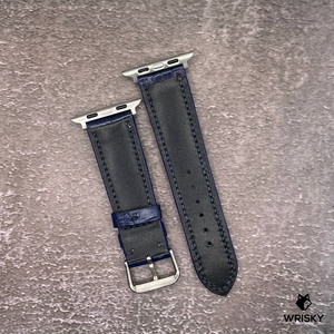 #562 (Suitable for Apple Watch) Blue Crocodile Belly Leather Watch Strap with Blue Stitches