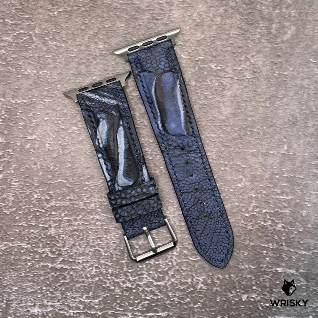#564 (Suitable for Apple Watch) Nuback Dark Blue Ostrich Leg Leather Watch Strap with Blue Stitches