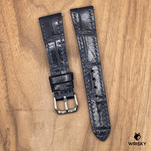 #1030 (Quick Release Springbar) 20/16mm Dark Blue Crocodile Leather Watch Strap with Dark Blue Stitches