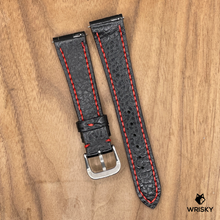Load image into Gallery viewer, #1054 (Quick Release Spring Bar) 20/16mm Black Crocodile Belly Leather Watch Strap with Red Stitches