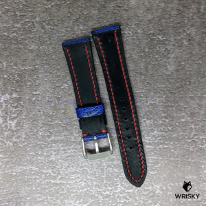 #475 20/16mm Royal Blue Ostrich Leg Leather Watch Strap with Red Stitches