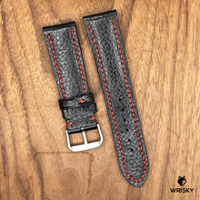 Load image into Gallery viewer, #866 22/20mm Black Crocodile Belly Leather Watch Strap with Red Stitches