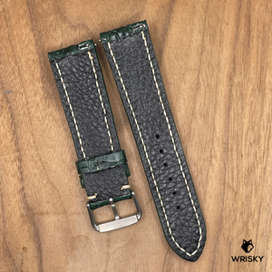 #1004 (Quick Release Spring Bar) 22/20mm Dark Green Crocodile Hornback Leather Watch Strap with Cream Stitches