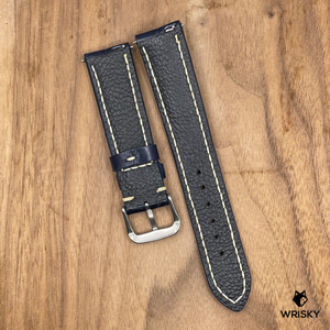 #950 (Quick Release Spring Bar) 20/18mm Dark Blue Crocodile Belly Leather Watch Strap with Cream Stitches