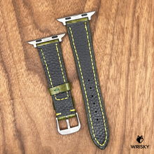 Load image into Gallery viewer, #754 (Suitable for Apple Watch) Olive Green Crocodile Belly Leather Watch Strap with Yellow Stitches