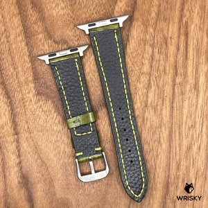 #754 (Suitable for Apple Watch) Olive Green Crocodile Belly Leather Watch Strap with Yellow Stitches