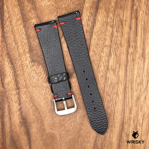 #725 (Quick Release Spring Bar) 20/16mm Black Crocodile Belly Leather Watch Strap with Red Vintage Stitch