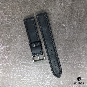 #449 20/18mm Black Hornback Crocodile Leather Watch Strap with Black Stitches