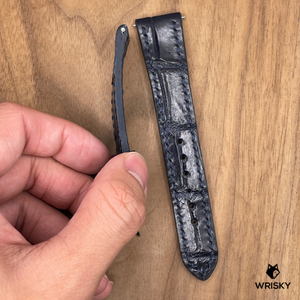 #1030 (Quick Release Springbar) 20/16mm Dark Blue Crocodile Leather Watch Strap with Dark Blue Stitches