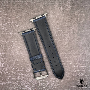 #566 (Suitable for Apple Watch) Deep Sea Blue Ostrich Leg Leather Watch Strap with Blue Stitch
