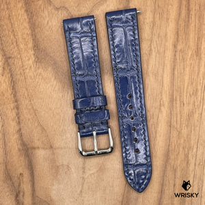 #1031 (Quick Release Spring Bar) 20/18mm Blue Crocodile Belly Leather Watch Strap with Dark Blue Stitches