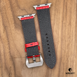 #1037 (Suitable for Apple Watch) Bright Red Double Row Horned Crocodile Leather Watch Strap
