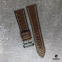 Load image into Gallery viewer, #439 24/20mm Dark Brown Crocodile Belly Leather Strap with Cream Stitches
