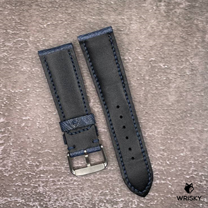 #527 22/20mm Deep Sea Blue Ostrich Leg Leather Watch Strap with Blue Stitch