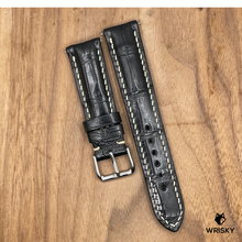 Load image into Gallery viewer, #951 (Quick Release Spring Bar) 20/18mm Black Crocodile Belly Leather Watch Strap with Cream Stitches