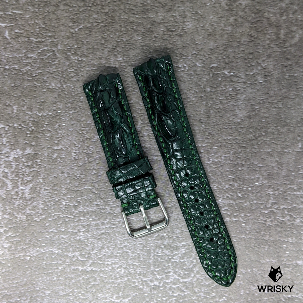 #448 20/18mm Dark Green Hornback Crocodile Leather Strap with Green Stitches