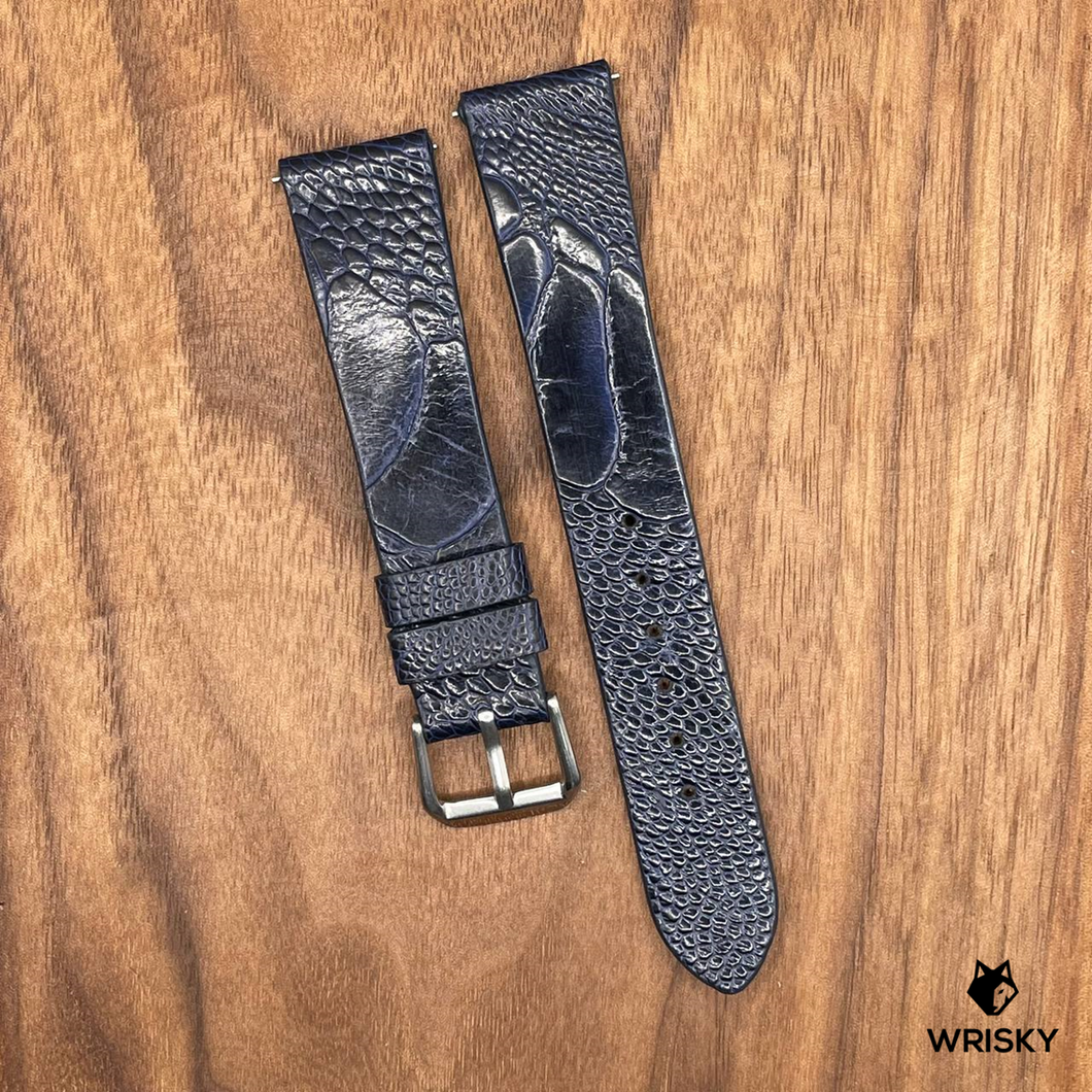 #658 (Quick Release Spring Bar) 19/16mm Deep Sea Blue Ostrich Leg Leather Watch Strap