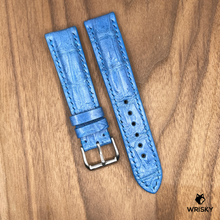 Load image into Gallery viewer, #970 20/18mm Sky Blue Crocodile Belly Leather Watch Strap with Sky Blue Stitches