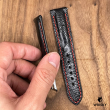 Load image into Gallery viewer, #766 (Quick Release Spring Bar) 20/18mm Black Ostrich Leather Watch Strap with Red Stitch