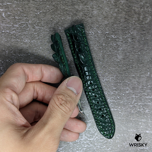 #448 20/18mm Dark Green Hornback Crocodile Leather Strap with Green Stitches