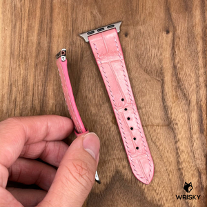 #787 (Suitable for Apple Watch) Light Pink Crocodile Belly Leather Watch Strap with Light Pink Stitches