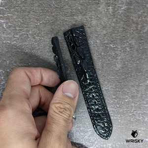 #459 22/20mm Black hornback Crocodile Leather Watch Strap with Black Stitch