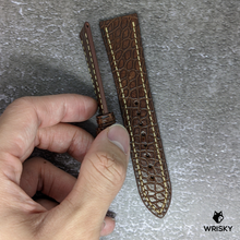 Load image into Gallery viewer, #439 24/20mm Dark Brown Crocodile Belly Leather Strap with Cream Stitches