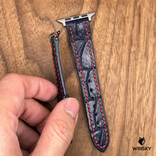 Load image into Gallery viewer, #755 (Suitable for Apple Watch) Dark Blue Crocodile Leather Watch Strap with Red Stitches