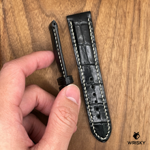 Load image into Gallery viewer, #867 22/20mm Black Crocodile Belly Leather Watch Strap with Cream Stitches