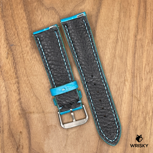 #999 (Quick Release Spring Bar) 22/20mm Sky Blue Crocodile Belly Leather Watch Strap with Blue Stitches