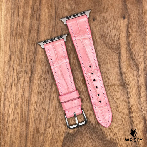 #787 (Suitable for Apple Watch) Light Pink Crocodile Belly Leather Watch Strap with Light Pink Stitches